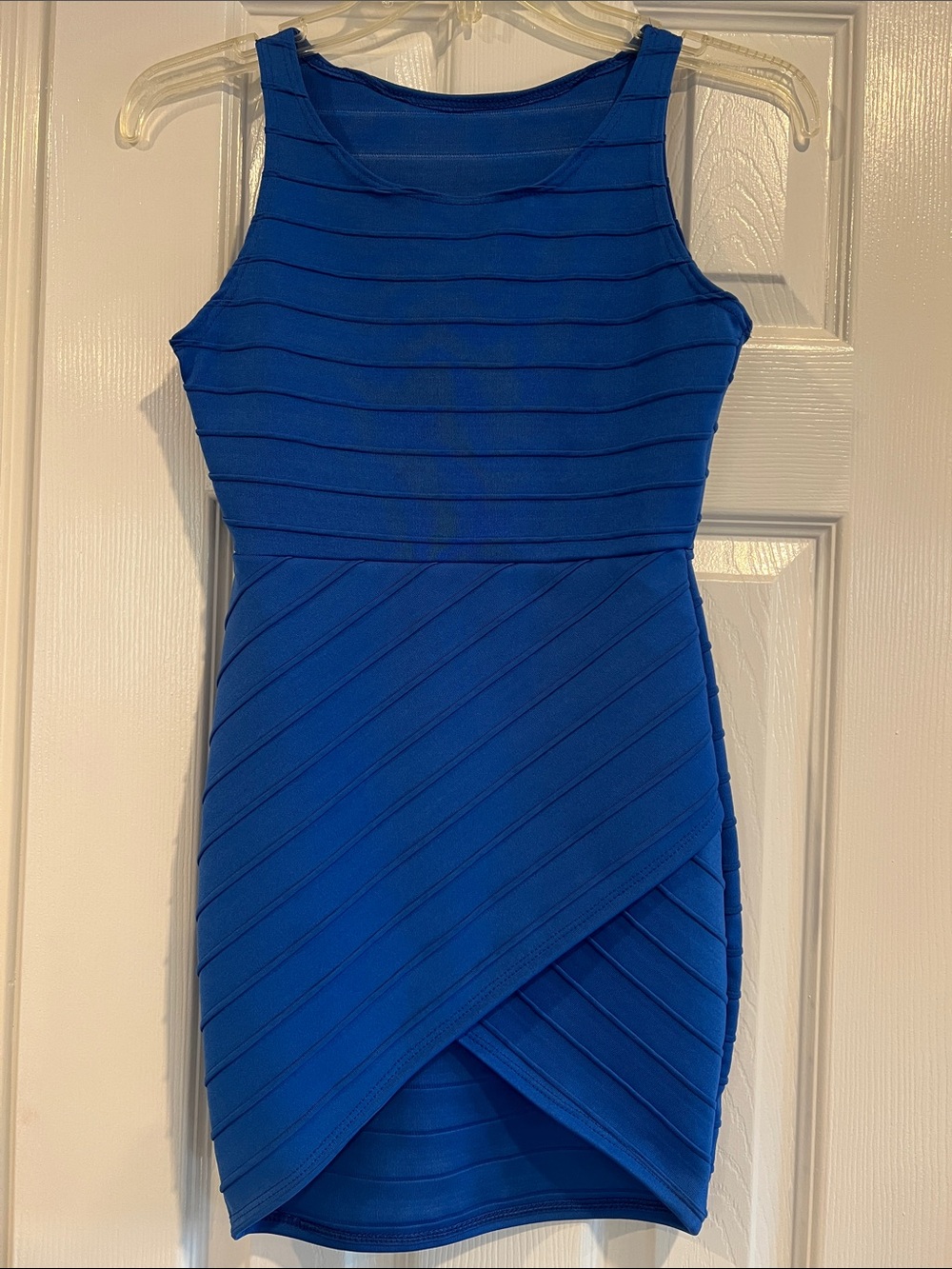 Girls' Royal Blue Sleeveless Mini Dress with Textured Banding - M